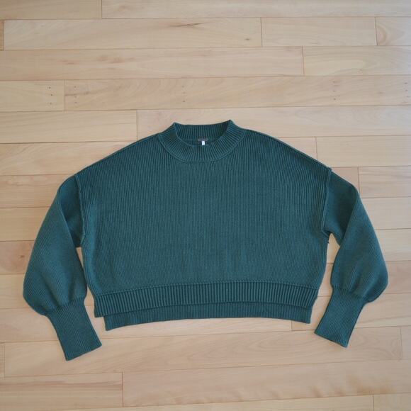 Free People Oversized Cropped Sweater Size Small Green - Picture 1 of 4